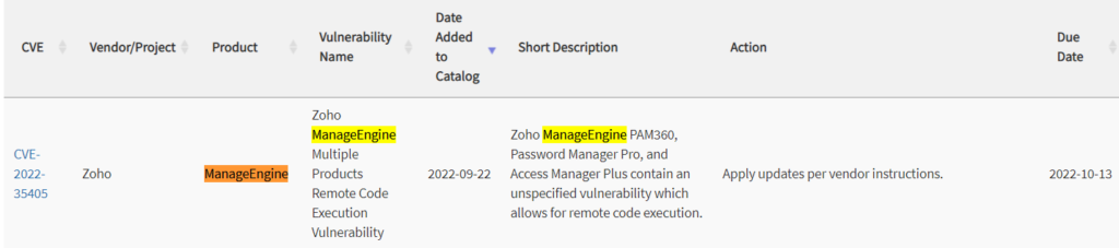 Zoho ManageEngine vulnerability