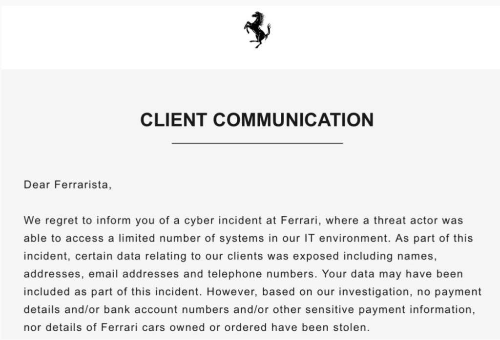 Ferrari Data Breach